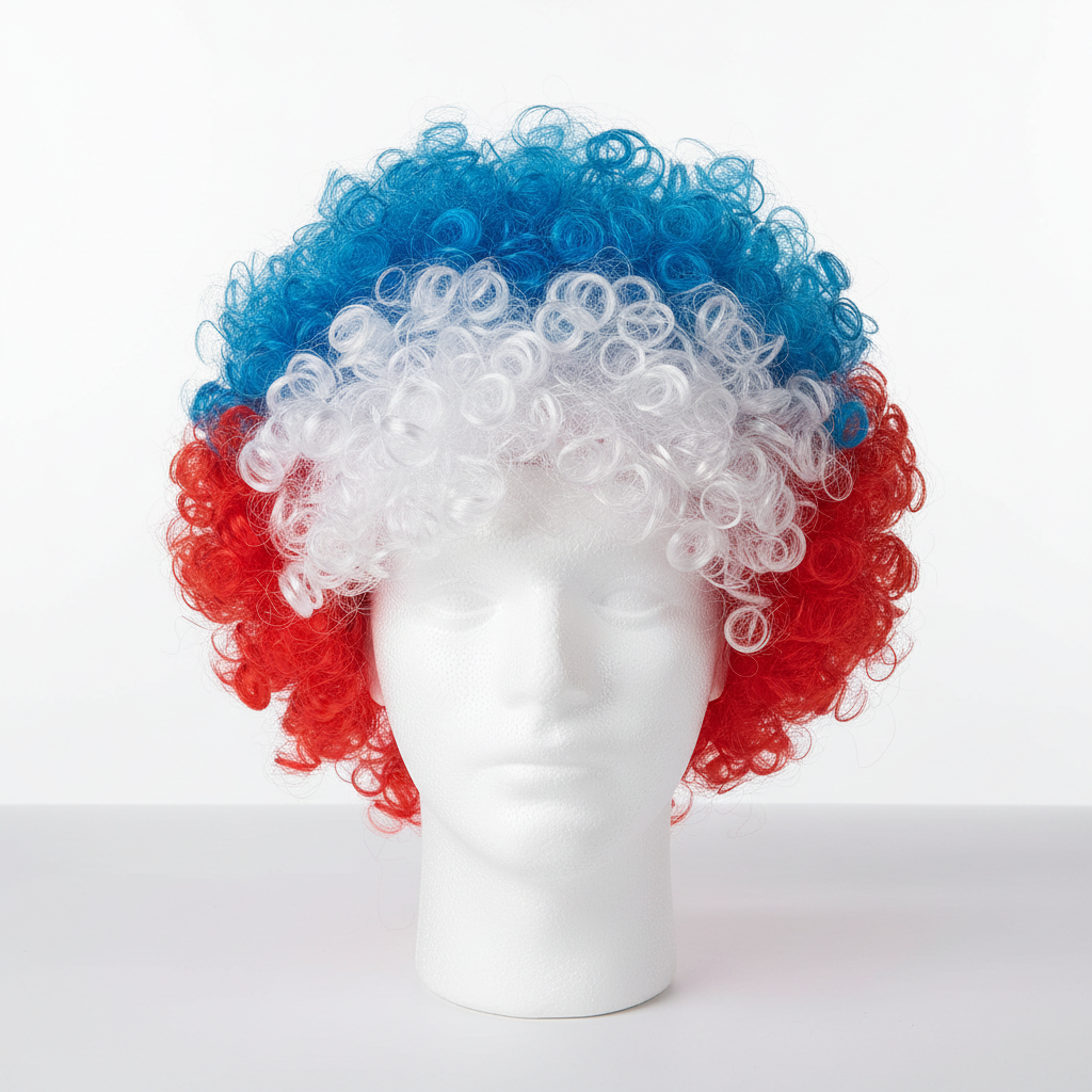 France fan wig blue white red tricolor